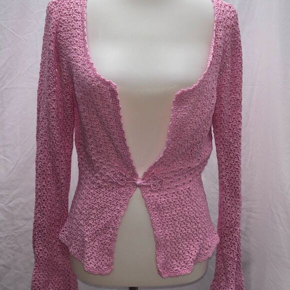 Lilly Pulitzer Crochet/Lace boho Hibiscus pink sweater cardigan S - Picture 2 of 9